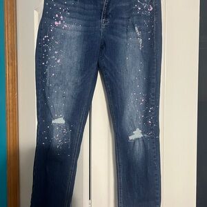 Seven7 Blue Jeans with Pink Splatter